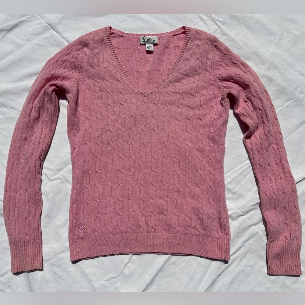 Lilly Pulitzer Cashmere Pink Cable-Knit V-Neck Sweater Size XS